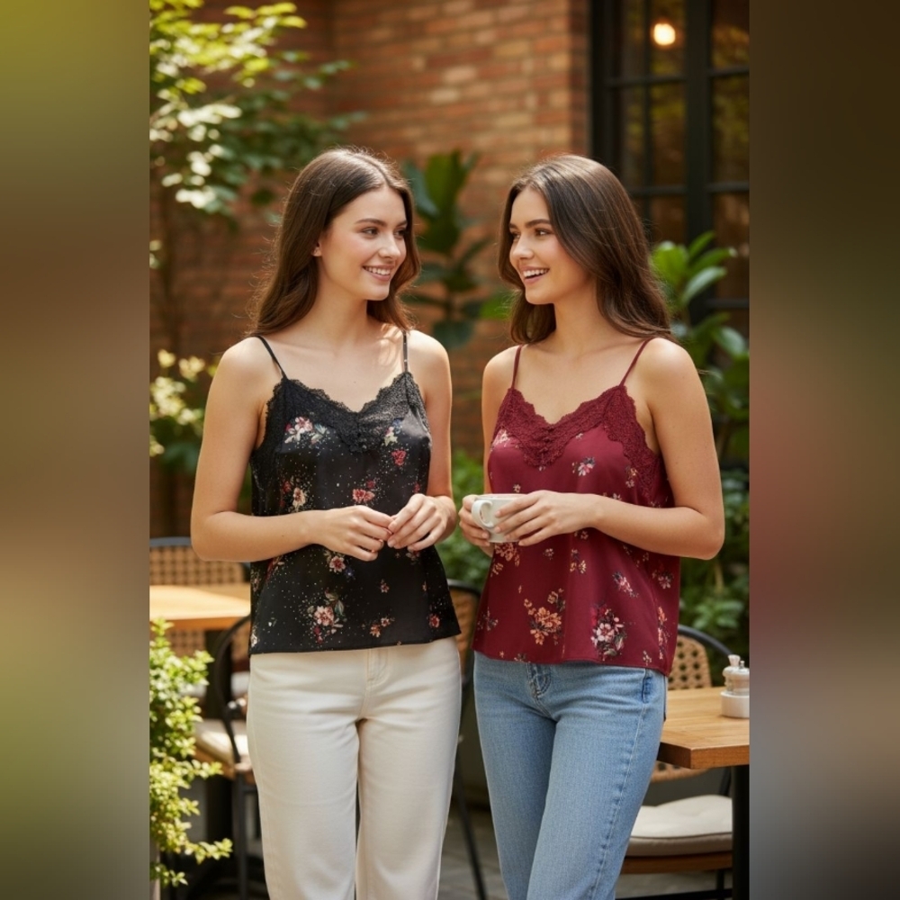 Two Satin Lace Camis